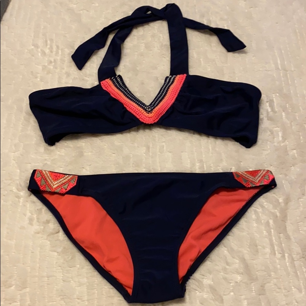 M/L Ninety Six Degrees Navy Pink Crochet Bikini